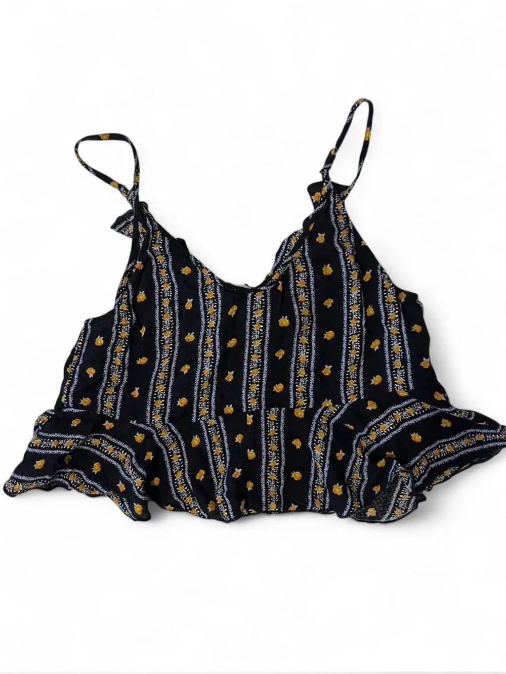 Free People Love to Love Floral Printed Ruffle Crop Top